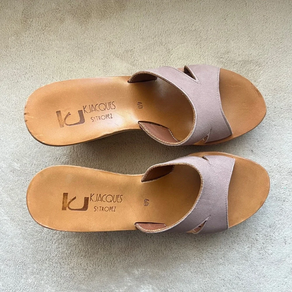 K.‎ Jacques St. Tropez Women 9-9.5 EU 40 Mauve Taupe Suede Wedge Platform Sandal